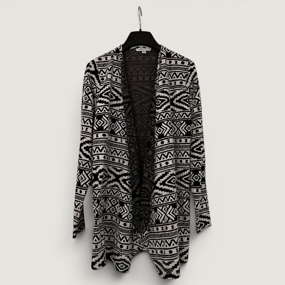 Southwestern Geometric Knit Shrug Cardigan Women's Medium Aztec Style Blck White